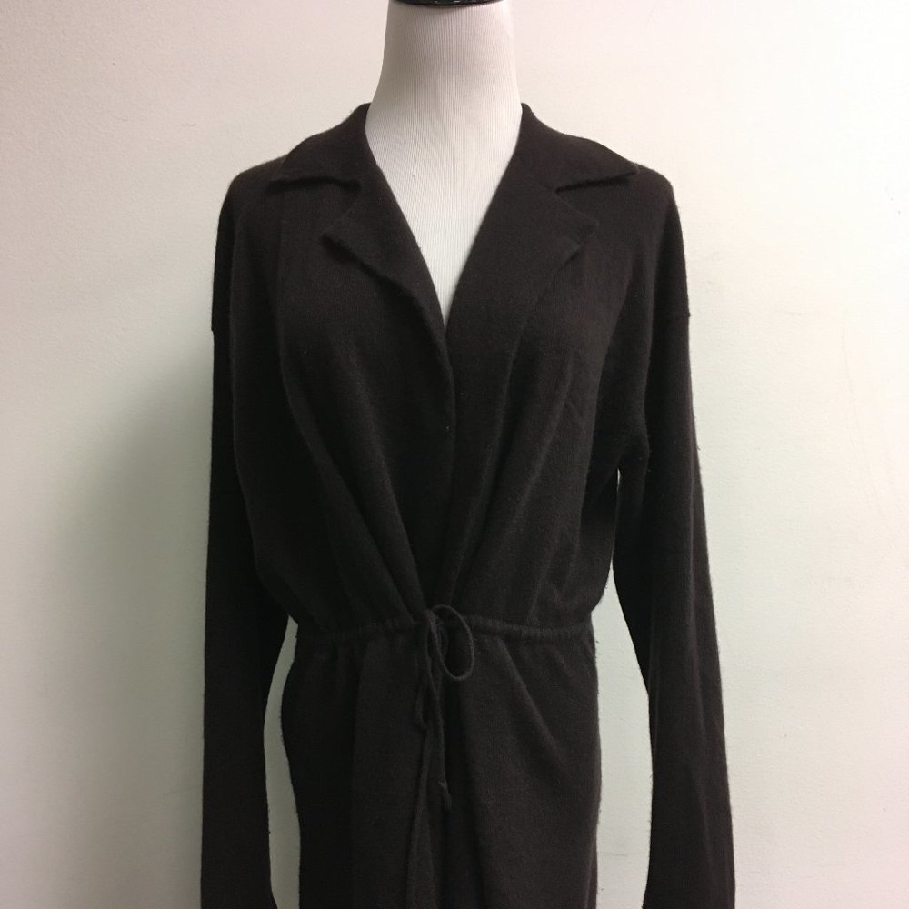 Cividini brown Cashmere cardigan sweater collar drawstring Italy i40 bust 46